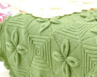 Heirloom Pram & Cot Blankets Leaf-Square Design with Leaf Border in DK yarn,  PDF knitting pattern instant digital download