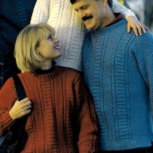 Guernsey Stil Familien Rundhalsausschnitt Textur Pullover Drop Schultern DK & 4ply Größe 24-48" Brust, PDF Strickmuster sofortiger digitaler Download