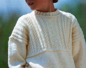 Child's Guernsey Gansey Textured Sweater 22-32" chest Drop Shoulder DK, PDF knitting pattern instant digital download