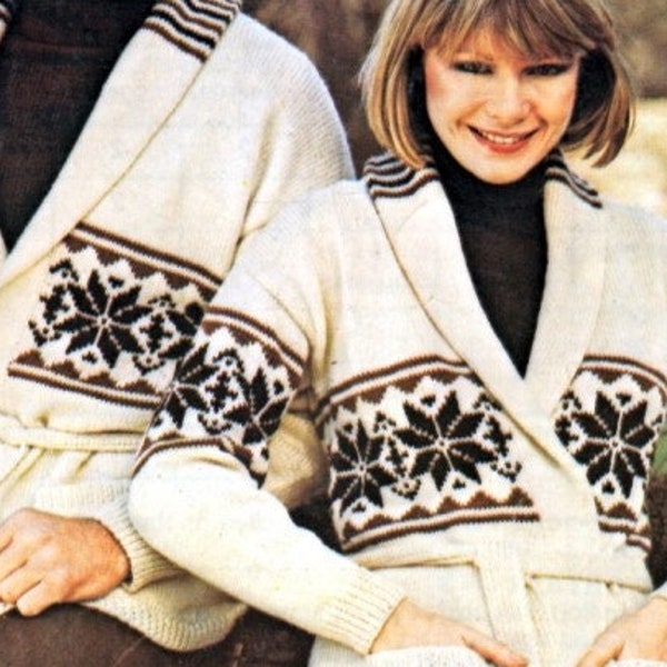 modèle de tricot cardigan vintage étoile norvégienne dans le style Starsky & Hutch DK 32-46" poitrine, modèle de tricot PDF téléchargement numérique instantané