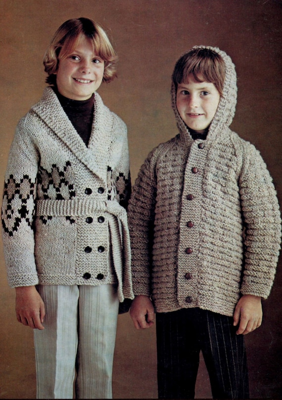 Giacche per bambini con cappuccio o fair isle e collo a scialle