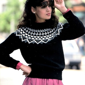 two moods | dark and light fair isle yoked sweaters knit in the round 30-36&quot; chest, PDF knitting pattern instant digital download
