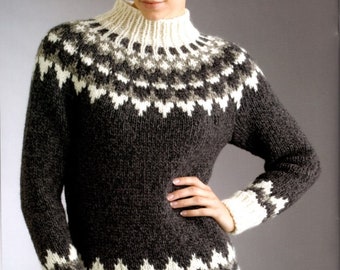 Fair isle circular yoke sweater. Women&#39;s knitting pattern. Scandi/Norwegian/ski style 26-46&quot; Chunky Yarn. Instant download PDF.