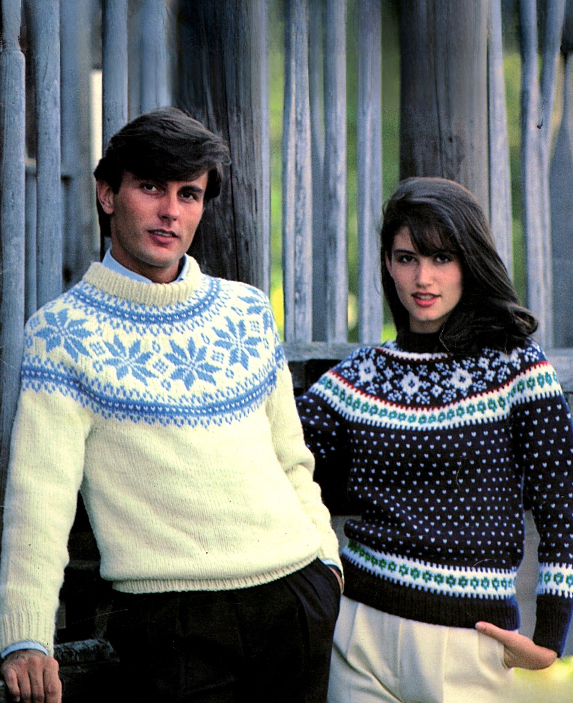 fair isle yoke Snowflake & Star sweaters size 30-44" worsted weight, PDF knitting pattern instant digital download