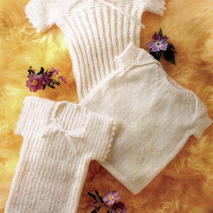 Infants plain or ribbed vest patterns in three designs using 3 ply yarn, size 40-45cm, PDF knitting pattern instant digital download