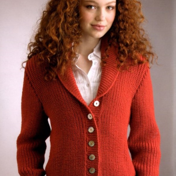 fisherman's rib jacket cardigan with shawl collar size 26-46" using DK/8ply, PDF knitting pattern instant digital download