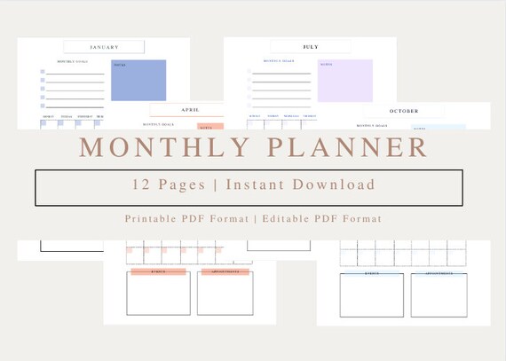 Monthly Planner Printable Undated Month Pages 2022 Monthly - Etsy