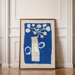 Blue Abstract Floral Print | Modern Oil Pastel Botanical Art