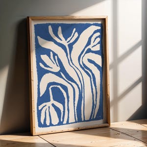 Blue Floral Abstract Art Print | Oil Pastel Botanical Home Decor