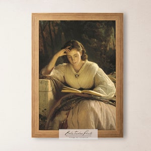Antique Portrait Woman Reading | Vintage Print Feminine Bedroom Wall Decor Digital Printable Art