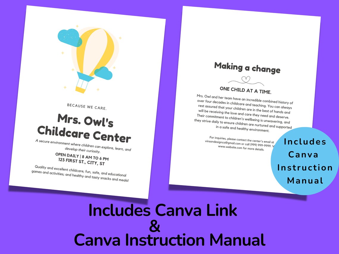 Daycare Template Childcare Printables Canva Template Daycare Etsy