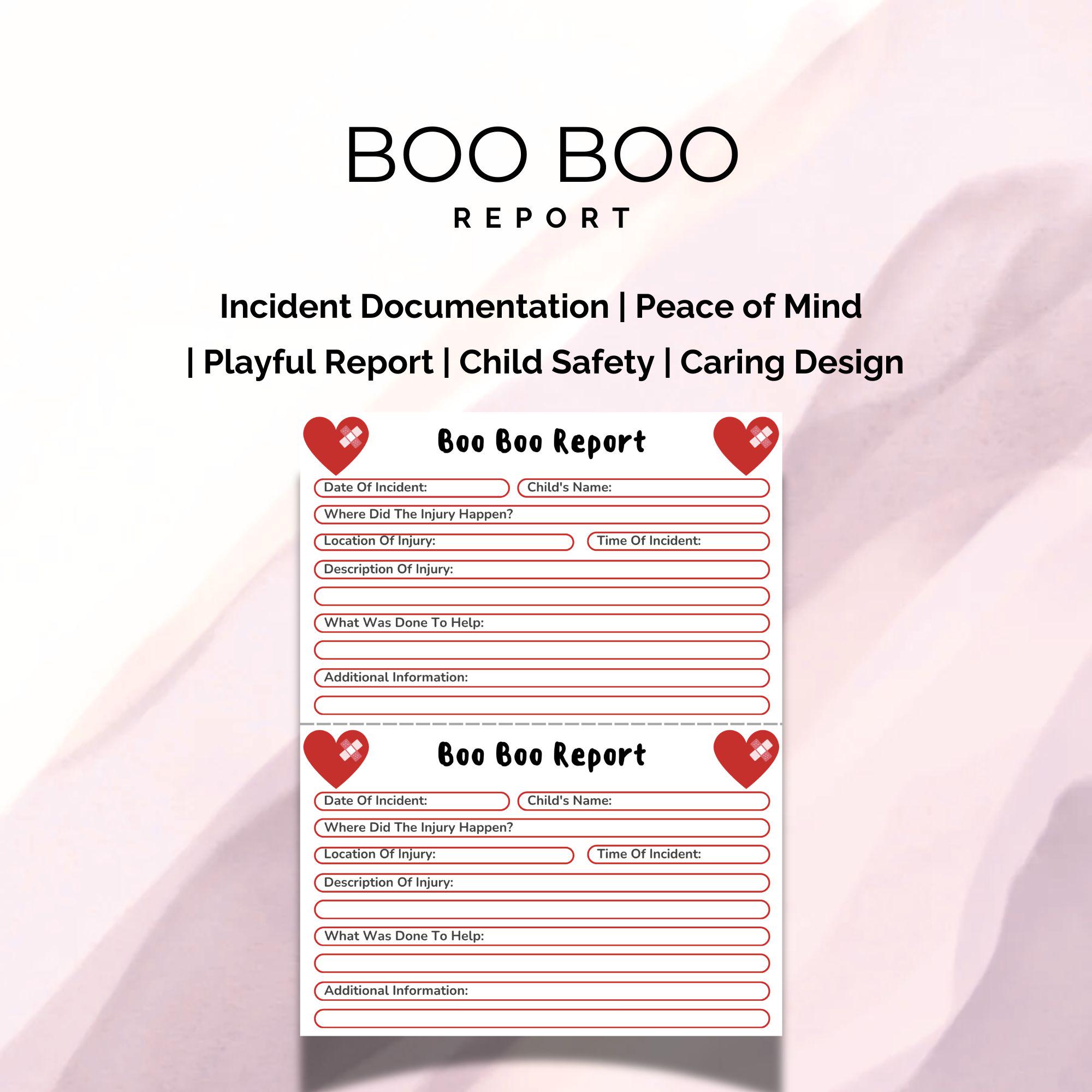 Daycare Boo Boo Report Printable | Editable Injury Report Template ...