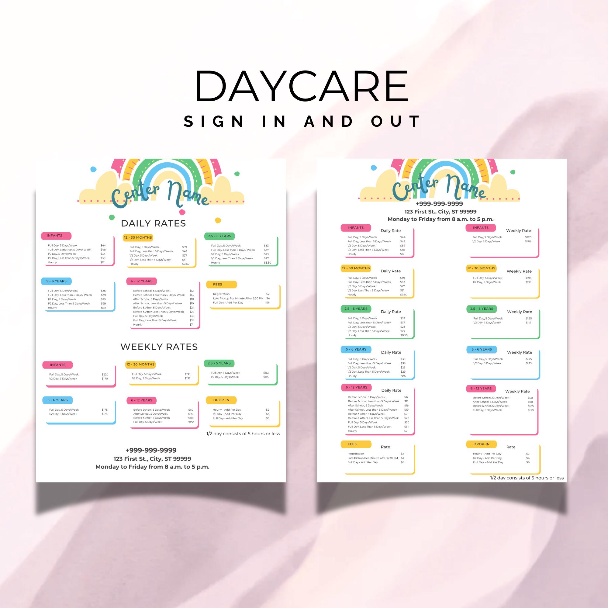 Daycare Rate Sheet Template: Childcare Forms (canva Template) - Etsy