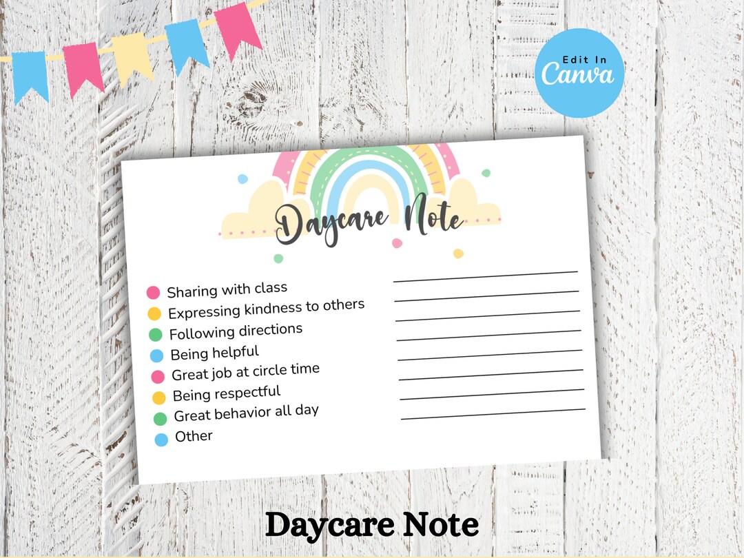 Daycare Notes Daycare Template Childcare Printables Canva Etsy