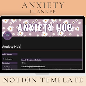 Anxiety Notion Template, Anxiety Workbook, Planner Tracker for Relief, Aesthetic Notion Journal Dashboard for Anxiety Help, Notion Wellness