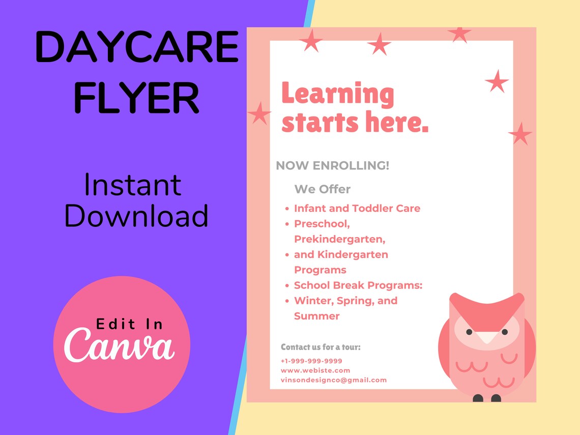 Daycare Template Childcare Printables Canva Template Daycare Etsy