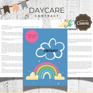 Rainbow Daycare Contract Template | Editable Childcare Agreement | Printable Preschool Enrollment Form | Colorful Parent Consent Document