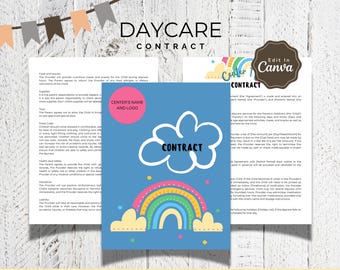 Plantilla de contrato de guardería Rainbow / Acuerdo de cuidado infantil editable / Formulario de inscripción preescolar imprimible / Documento de consentimiento de los padres colorido