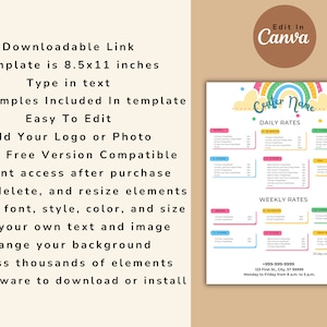 Daycare Rate Sheet Daycare Template Childcare Printables Canva Template Daycare Rate Sheet Daycare Template Childcare Printables Canva Template