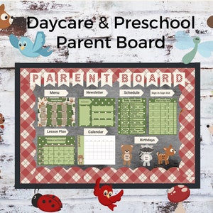 Bulletin Board For Preschool Bulletin Board Kit Daycare Template Childcare Printables Canva Template Childcare Woodland Animals Parent Board