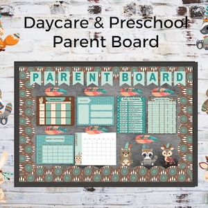 Bulletin Board For Preschool Bulletin Board Kit Daycare Template Childcare Printables Canva Template Childcare Tribal Animals Parent Board