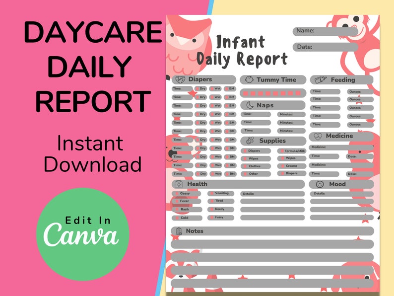 Daycare Template Childcare Printables Canva Template Daycare Etsy