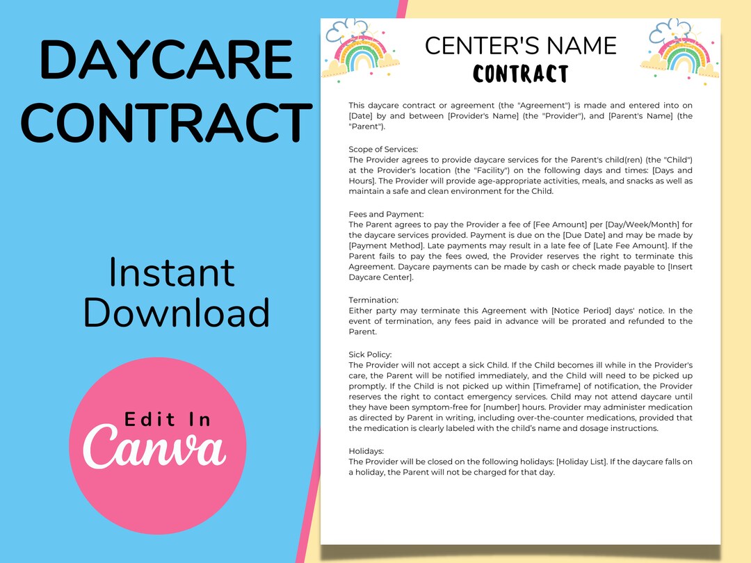 Daycare Template Childcare Printables Canva Template Daycare - Etsy