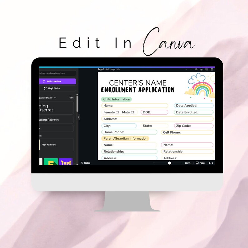 Rainbow Daycare Enrollment Form | Editable Childcare Application ...