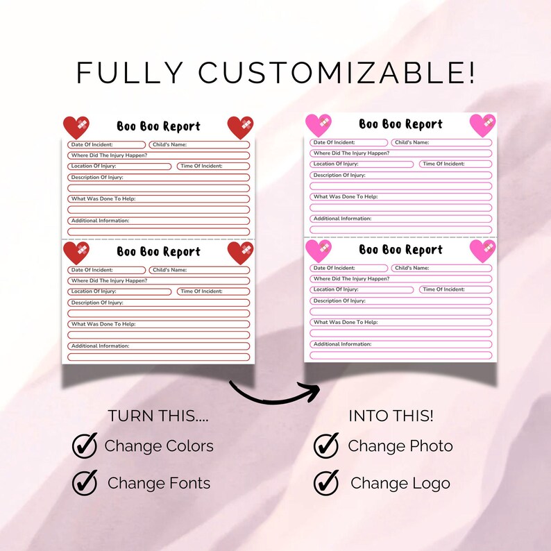Daycare Boo Boo Report Printable | Editable Injury Report Template ...