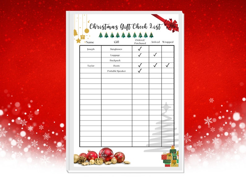 Christmas Gift Check Listdigital Download Etsy