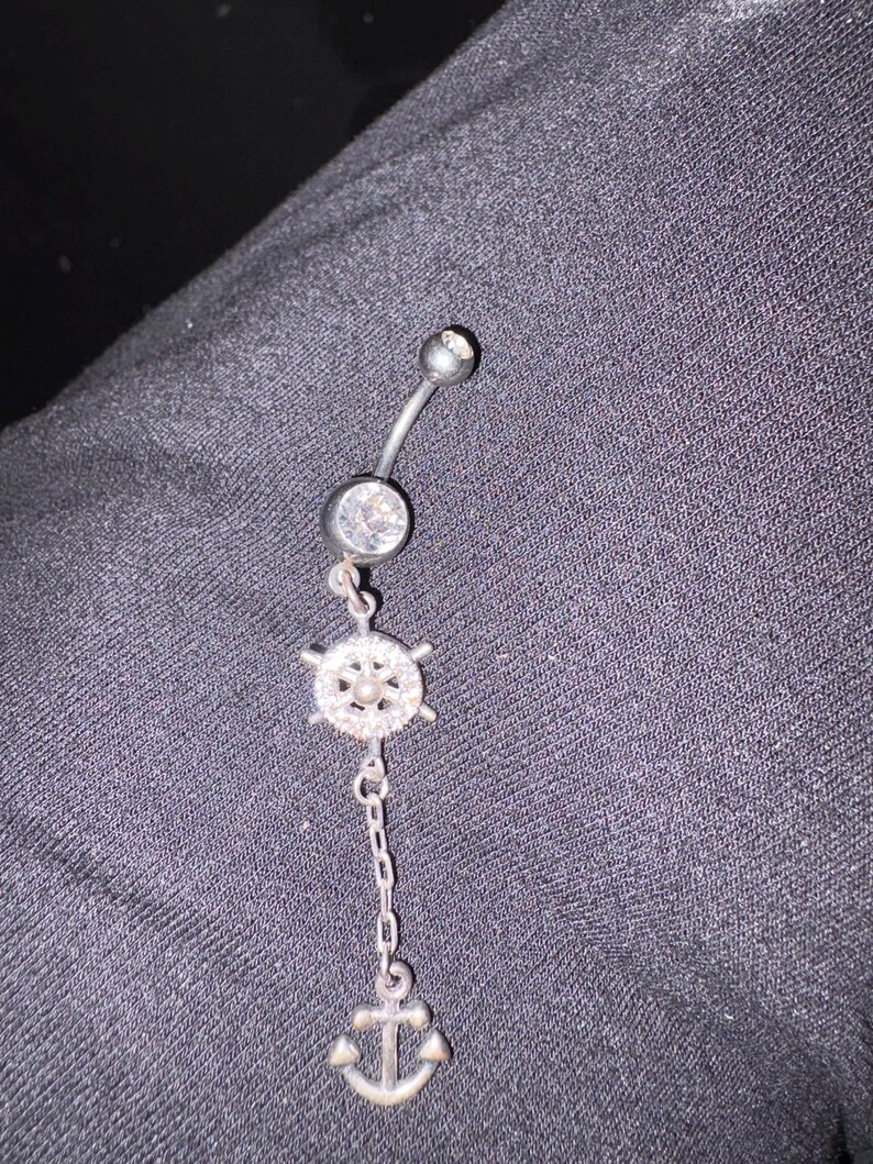 Long chain 14 gauge dangling/Anchor surgical steel hypoallergic C.Z belly/navel ring Anchor Dangling