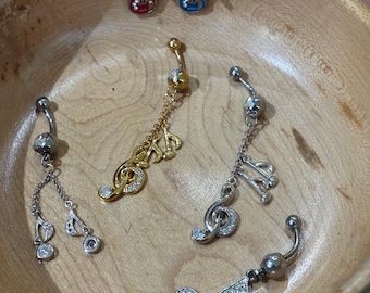 Musical Note Belly Ring: Dazzling CZ Surgical Steel Navel Jewelry (14G)