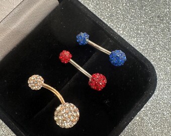 Sparkly crystal paved surgical steel hypoalergic belly/Navel ring, 14G
