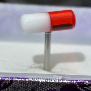 Surgical Steel Pill, whitstle, knocker,Tickler Tongue Ring: Hypoallergenic Barbell jewelry 14 Gauge Red Pill