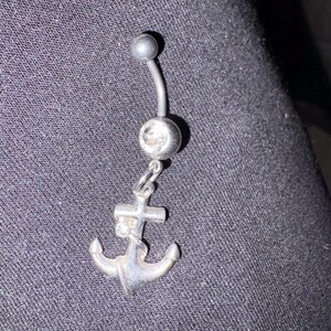 Long chain 14 gauge dangling/Anchor surgical steel hypoallergic C.Z belly/navel ring anchor silver