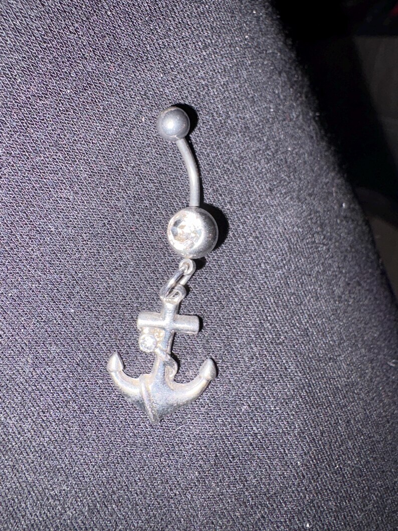 Long chain 14 gauge dangling/Anchor surgical steel hypoallergic C.Z belly/navel ring anchor silver
