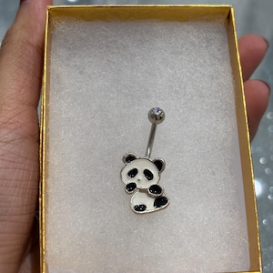 14GCute panda bear hypoallergic surgical steel belly/Navel Ring