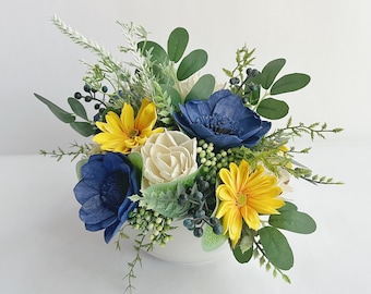 Blue Wood Flower Arrangement - Sola Flower Bouquet - Flower Centerpiece