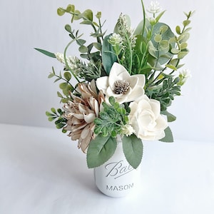 White Wood Flower Mason Jar Arrangement