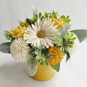 Daisy & Yellow Sola Wood Flower Arrangement in a Yellow Vase image 2