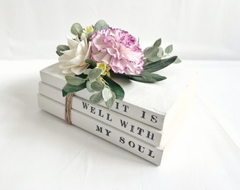 Wood Flower Book Stack - It is Well with My Soul - Purple