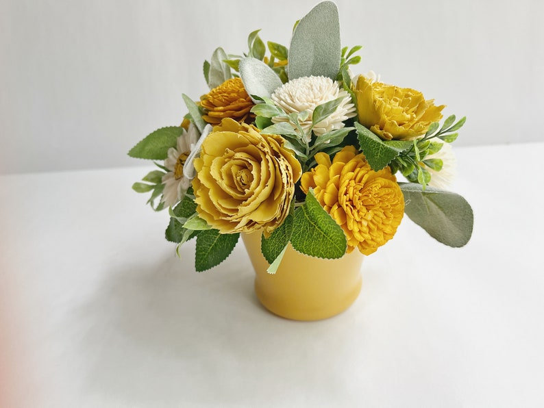 Daisy & Yellow Sola Wood Flower Arrangement in a Yellow Vase image 6