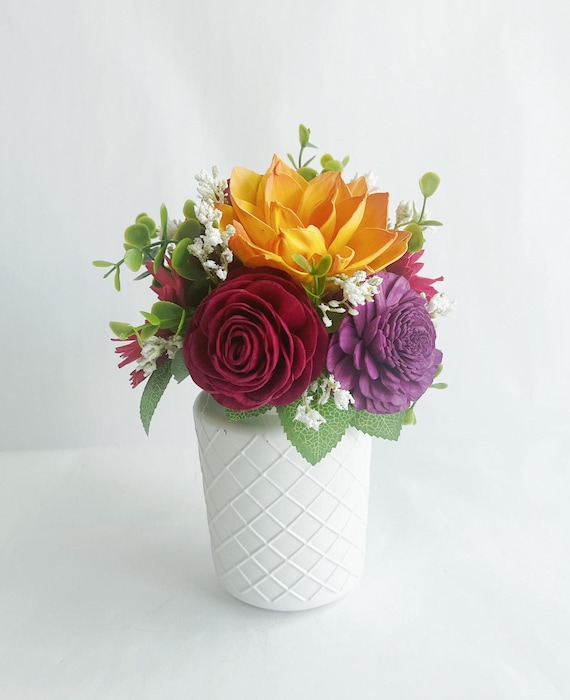 Summer Wood Flower Arrangement - Sola Flower Bouquet - Colorful Flower Centerpiece - Floral Home Decor - Forever Flowers