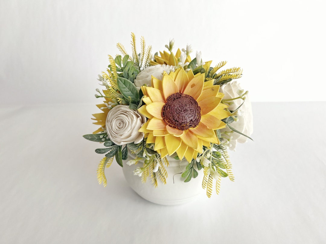 Sunflower Wood Flower Arrangement Sola Flower Bouquet Etsy
