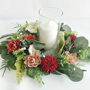 Terra Cotta Sola Wood Flower Ring Arrangement - Table Centerpiece - Wedding Centerpiece