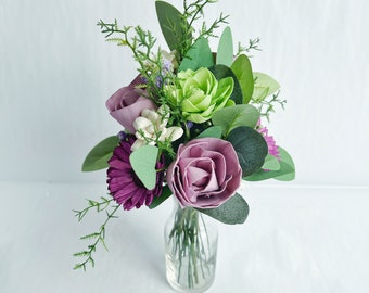 Purple Sola Wood Flower Bouquet in a Glass Vase - Flower Arrangement