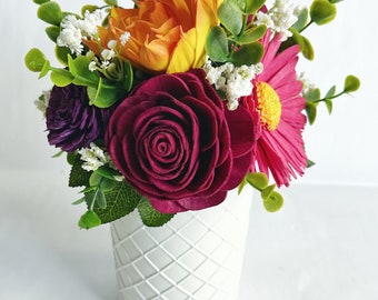 Summer Wood Flower Arrangement - Sola Flower Bouquet - Colorful Flower Centerpiece