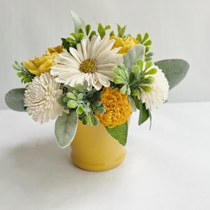 Daisy & Yellow Sola Wood Flower Arrangement in a Yellow Vase image 5