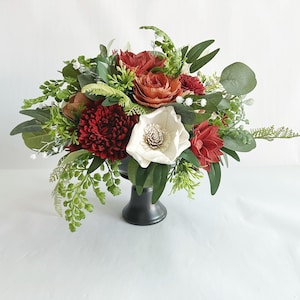 Terra Cotta Sola Wood Flower Arrangement in Bronze Pedestal Vase - Table Centerpiece - Wedding Centerpiece