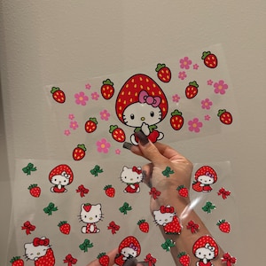 HelloKitty duo strawberry theme UV DTF Glass Can Wrap for 16 oz Libbey Glass | UV dtf cup wrap | ready to ship | read description *